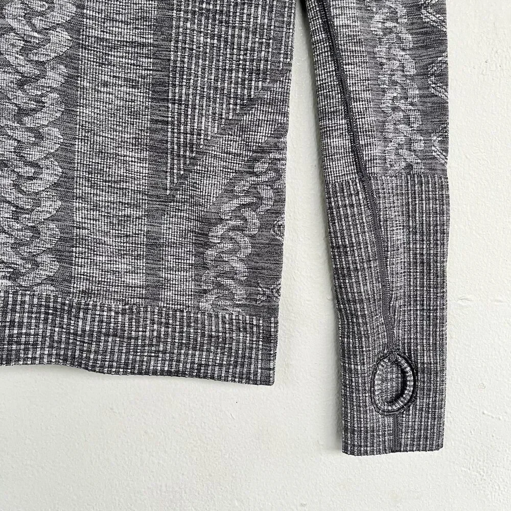 Lululemon Rest Less Pullover Size 2 Heather Black Ribbed Mid Layer Thumhole Grey